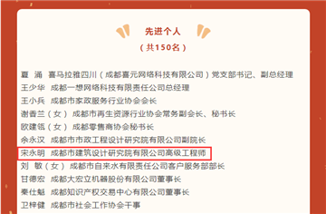 祝賀！市建筑院宋永明同志獲評成都市建設幸福美好生活十大工程突出貢獻獎